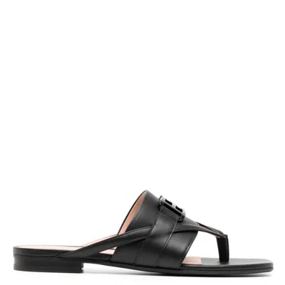 Bally Elia Leather Flat Sandals In Black