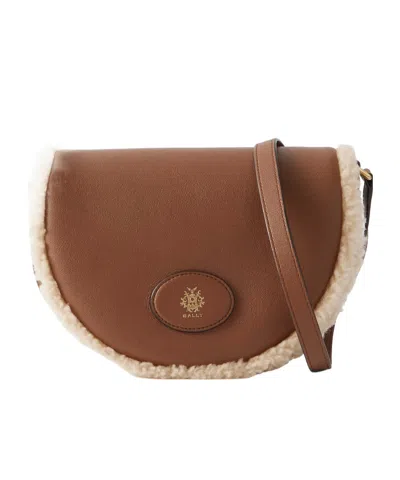 Bally Elisabeth Shearling-trimmed Leather Shoulder Bag In Brown