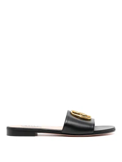 Bally Emblem Leather Flat Sandals In Black