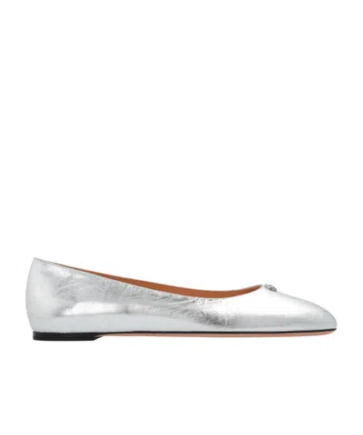Bally Emblem Logo-plaque Leather Ballerina Flats In Silver