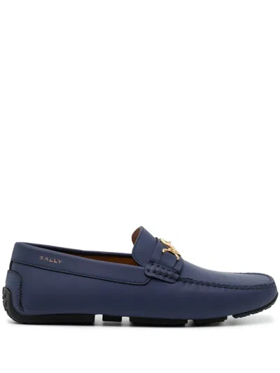 Bally Emblem-plaque Leather Driving Shoes In Blue