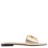 Bally Emblem-plaque Leather Slides In Gold Tone