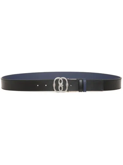 Bally Men's Emblem-buckle Reversible Leather Belt In Black Midnight Pa