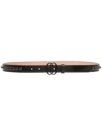 Bally Emblem Snakeskin-effect Leather Belt In Black