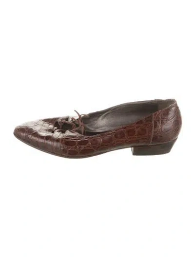 Pre-owned Bally Embossed Leather Animal Print Loafers In Brown