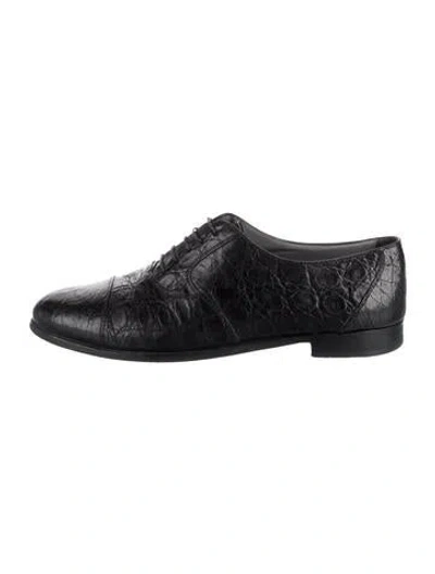 Pre-owned Bally Embossed Leather Animal Print Oxfords In Black