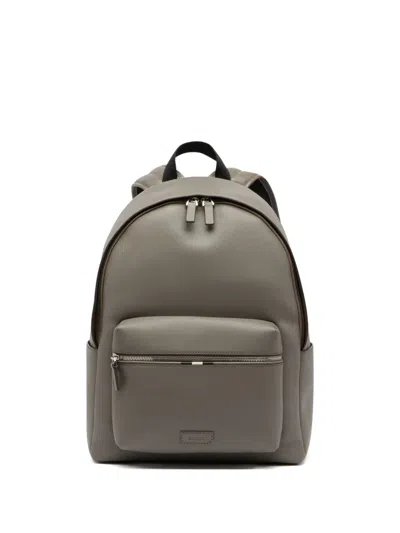 Bally Embossed Leather Backpack In Gray
