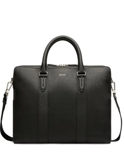 Bally Embossed Leather Briefcase In Black