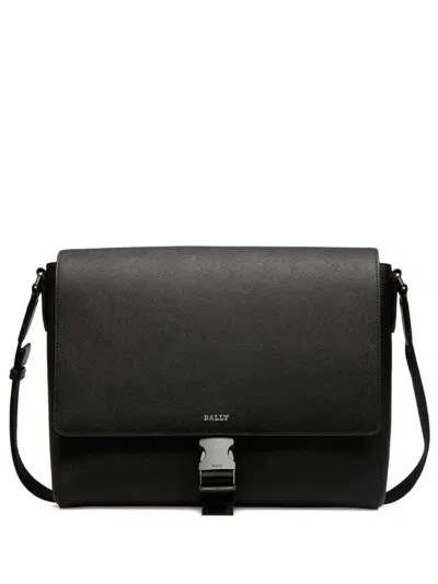 Bally Embossed Leather Buckle Messenger Bag In Black