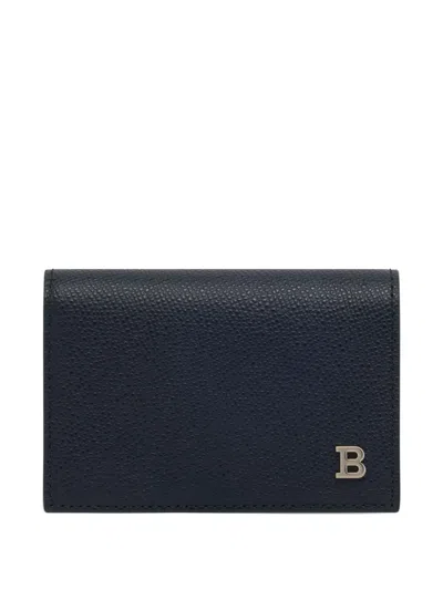 Bally Embossed Leather Card Holder In Blue