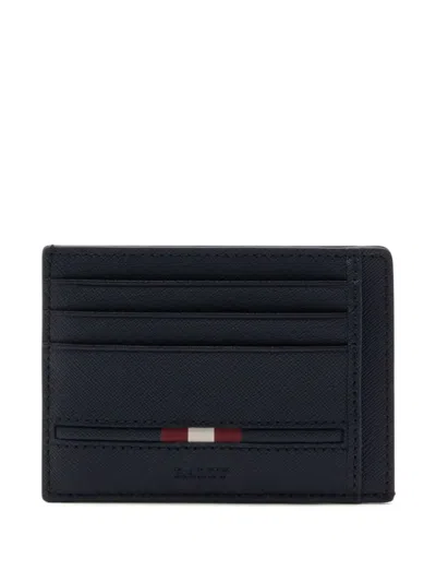Bally Embossed Leather Card Holder In Blue