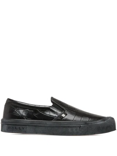 Bally Embossed Leather Slip-on Loafers In Black