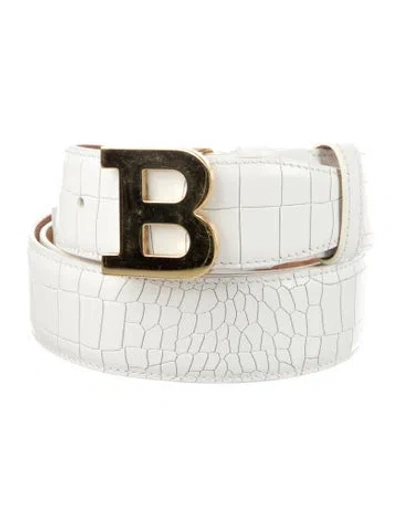 Pre-owned Bally Embossed Leather Waist Belt In White