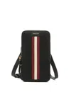 Bally Embossed Ribbon Leather Phone Holder In Black