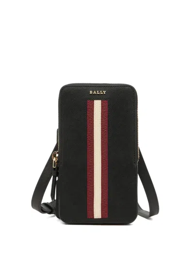 Bally Embossed Ribbon Leather Phone Holder In Black