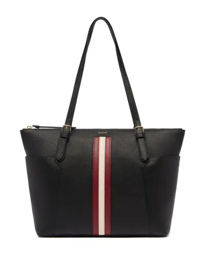 Bally Embossed Ribbon Leather Tote Bag In Black