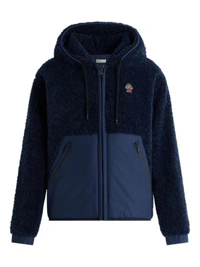 Bally Embroidered Fleece Hooded Jacket In Blue