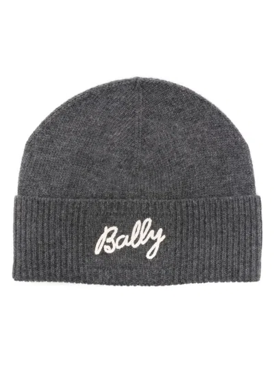 Bally Embroidered-logo Beanie Hat In Grey