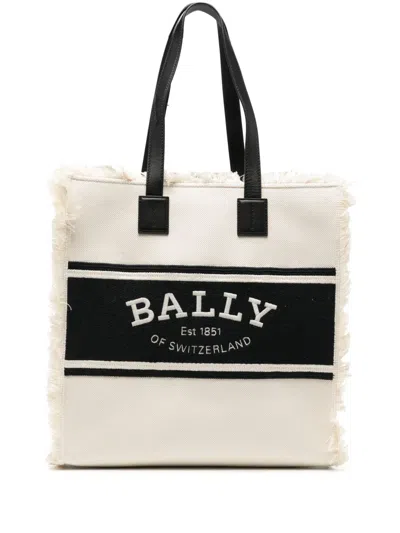Bally Embroidered-logo Canvas Tote Bag In Neutrals