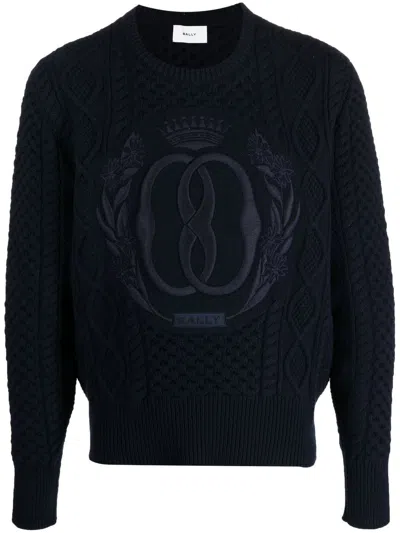 Bally Embroidered Logo Knitted Jumper In Blue
