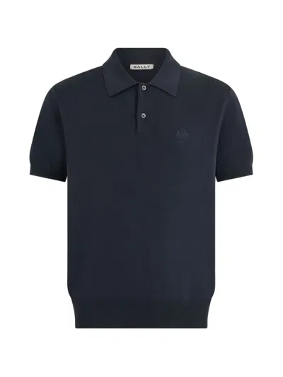 Bally Embroidered-logo Knitted Polo Shirt In Blue
