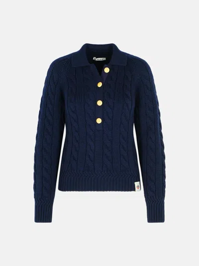 Bally Extrafine Navy Merino Wool Sweater In Blue