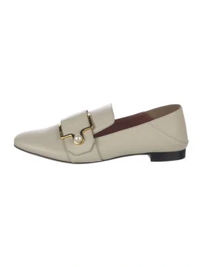 Pre-owned Bally Faux Pearl Accents Leather Loafers In Neutral
