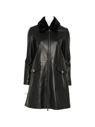Bally Faux-fur Collar Leather Coat In Black