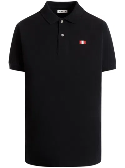 Bally Flag-embroidered Polo Shirt In Black