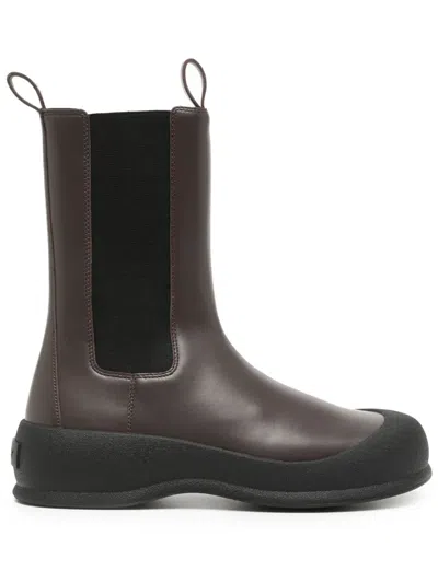 Bally Flat Leather Boots In Brown