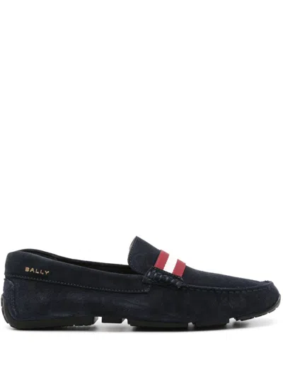 Bally Striped Driving Shoes In Navy