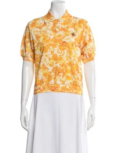 Pre-owned Bally Floral Print Crew Neck Polo W/ Tags In Yellow