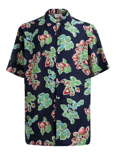 Bally Hemd In Knitteroptik Mit Blumen-print In Blau