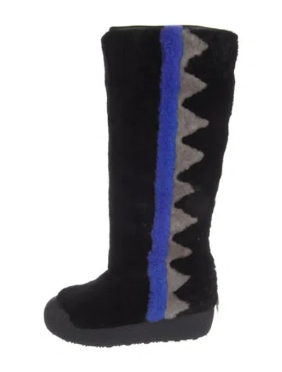 Pre-owned Bally Fur Colorblock Pattern Boots In Black