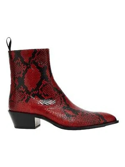 Pre-owned Bally Gaiman 6303991 Men's Ruby Animal Print Leather Boots Size 8 Msrp $1197 In Red
