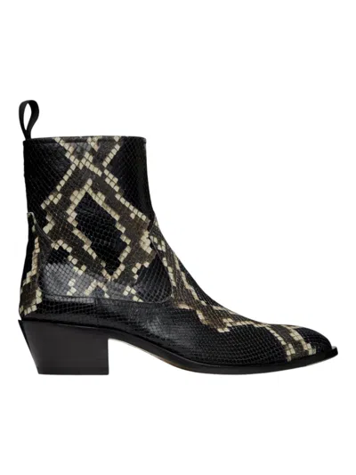 Bally Gaiman 6304139 Men's Multiblack Snake Embossed Leather Boots In Black