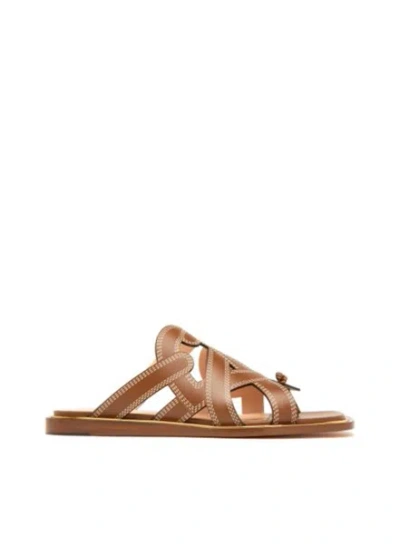 Bally Glada Leather Flat Sandals In Brown