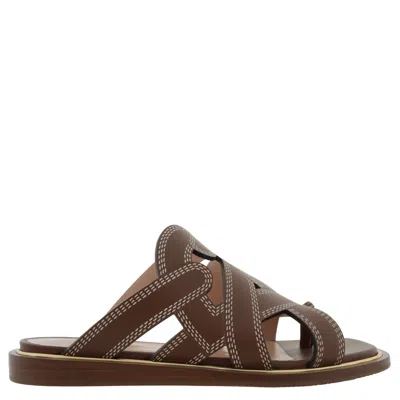 Bally Glada Leather Flat Sandals In Brown