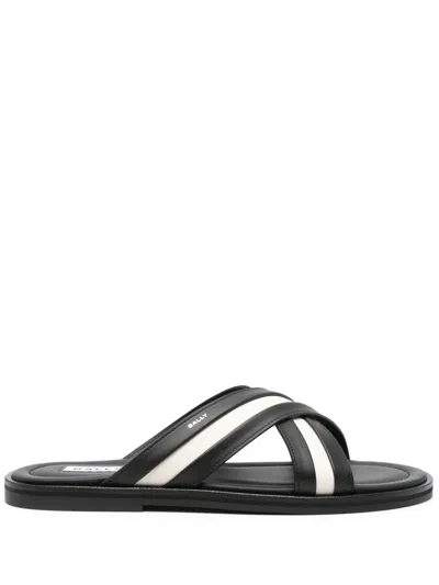 Bally Cross Strap Flat Sole Open Toe Sandals In Black