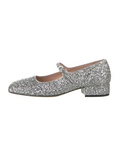 Pre-owned Bally Glitter Mary Jane Flats In Silver