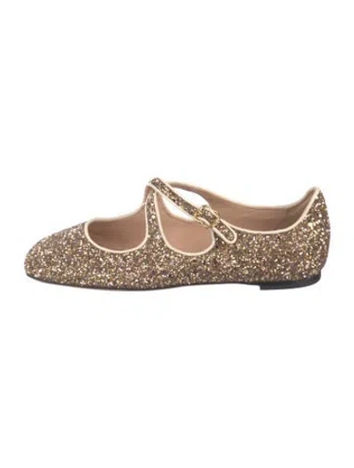Pre-owned Bally Glitter Patterned Mary Jane Flats In Gold