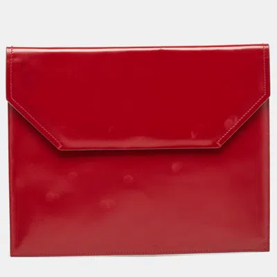 Bally Glossy Leather Envelope Clutch In Red