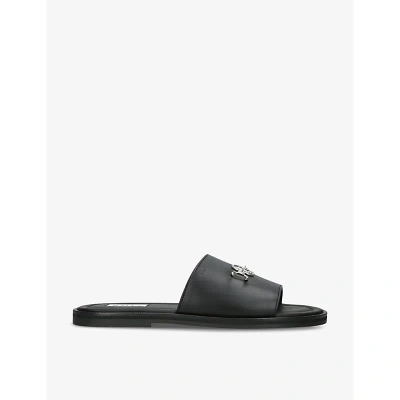 Bally Mens Black Gordie Logo embellished Leather Sliders ModeSens