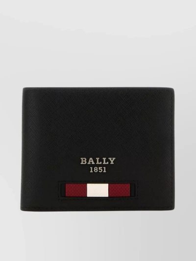 Bally Grained Leather Bifold Wallet With Tricolor Band In Black