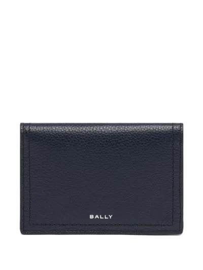 Bally Grained-leather Card Holder In Blue