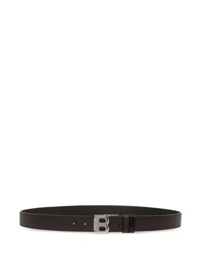 Bally Grained Leather Logo-buckle Belt In Black