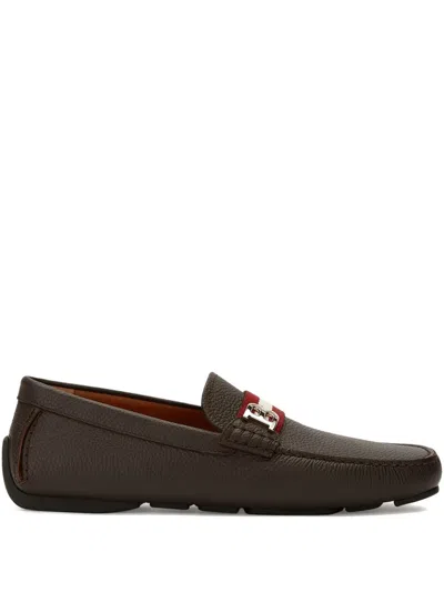 Bally Grained-leather Logo-plaque Loafers In Brown