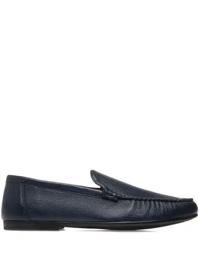 Bally Grained-leather Moccasin Shoes In Blue