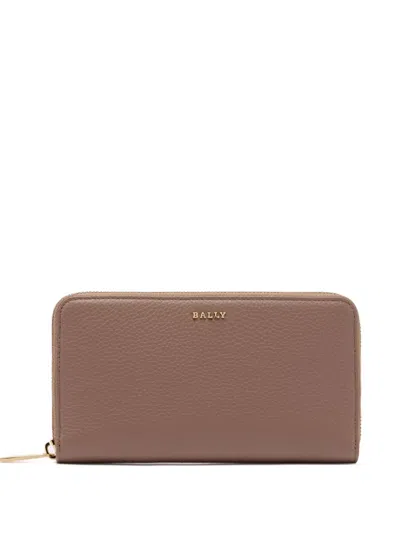 Bally Grained Logo Zip Around Wallet In Neutral