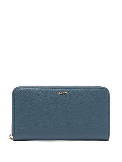 Bally Grained Zip-around Wallet In Blue